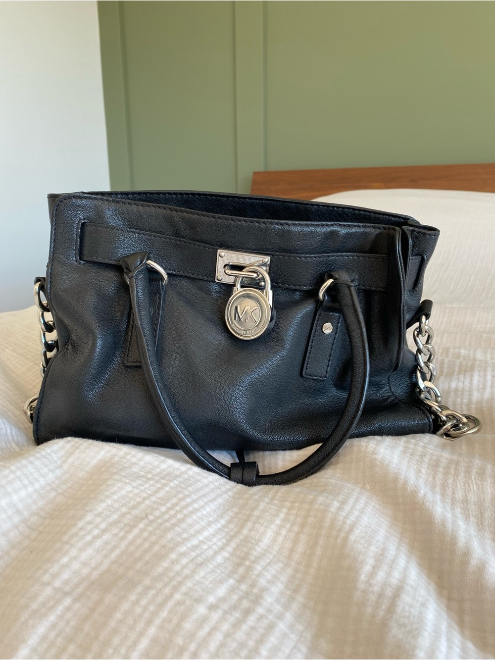 Michael Kors Black Leather Chain-Trim Shoulder Bag